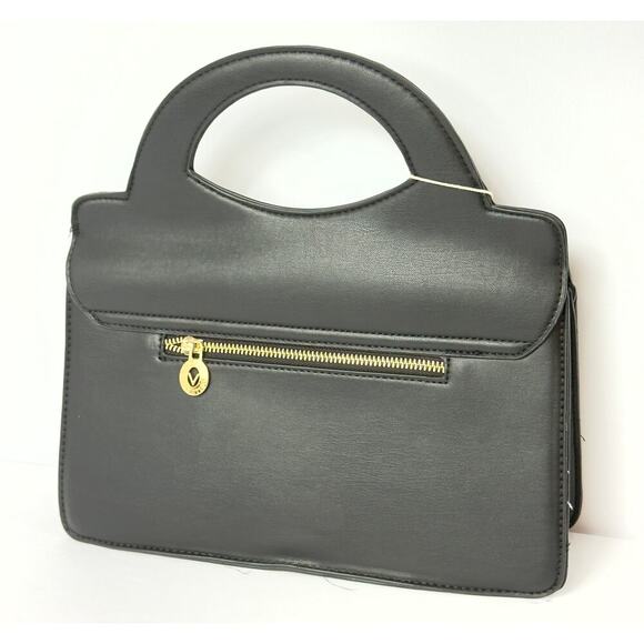 VALENTINO Orlandi Black Quilted Handbag Top Handle Crossbody Vegan Leather Gold - Picture 3 of 6